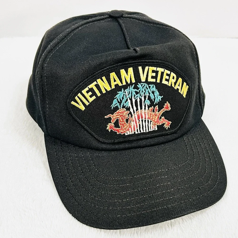 Vietnam Veteran Patch Vintage Made in USA Hat Cap Adjustable‎ Snapback Black
